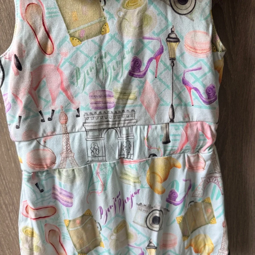Birdie Bean Romper Girl 12-18 Months Blue Paris Poodle Bamboo French Chic Bubble